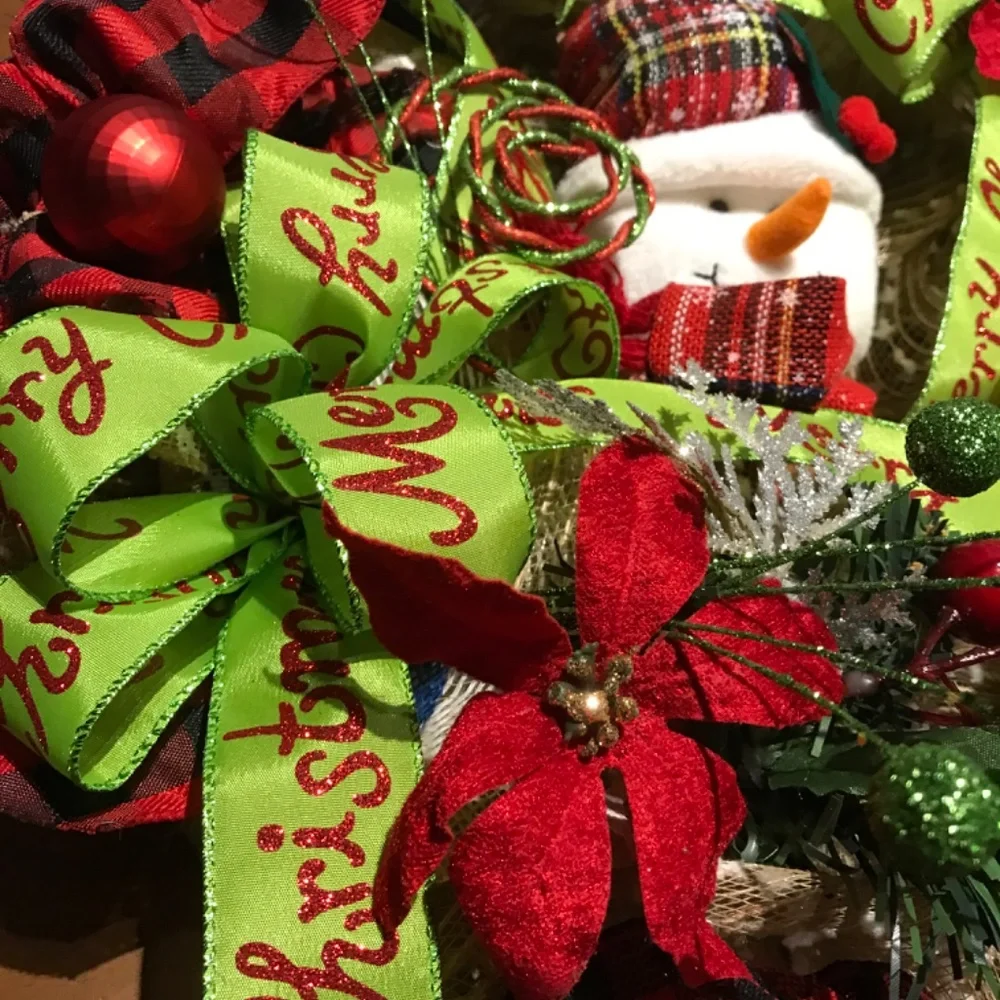Snowman Wreath Winter Merry Wreath Hand Crafted Snowman Final Sale